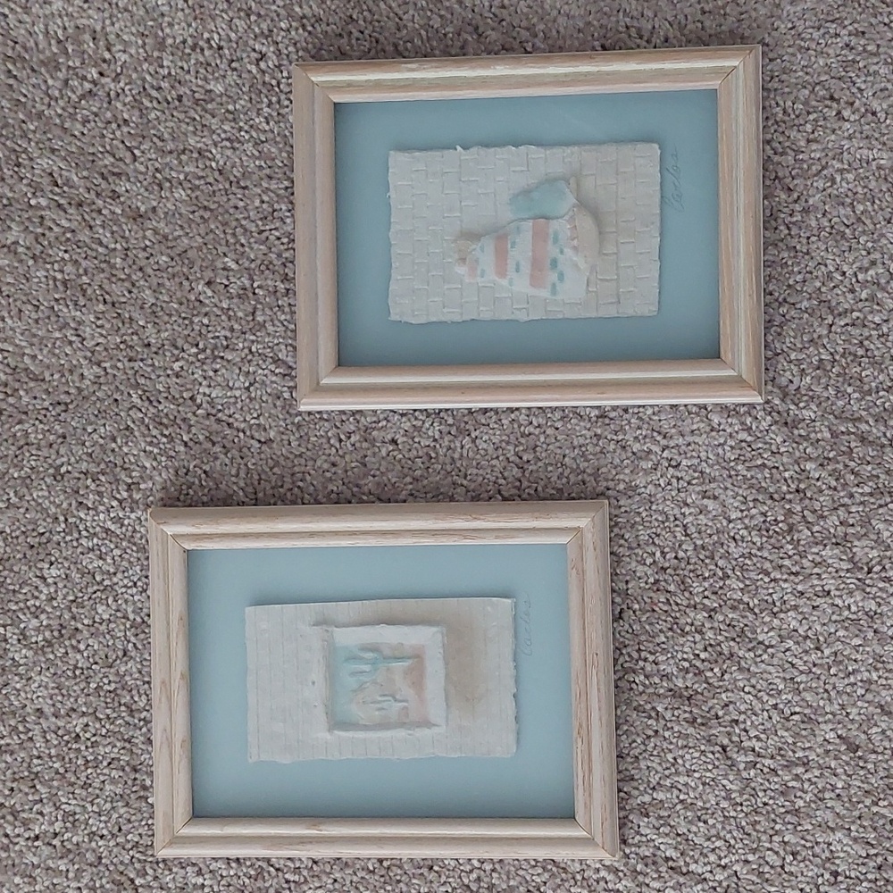 FIGI GRAPHICS signed Hand Cast Paper Framed Southwestern Set Of 2 Wall Art